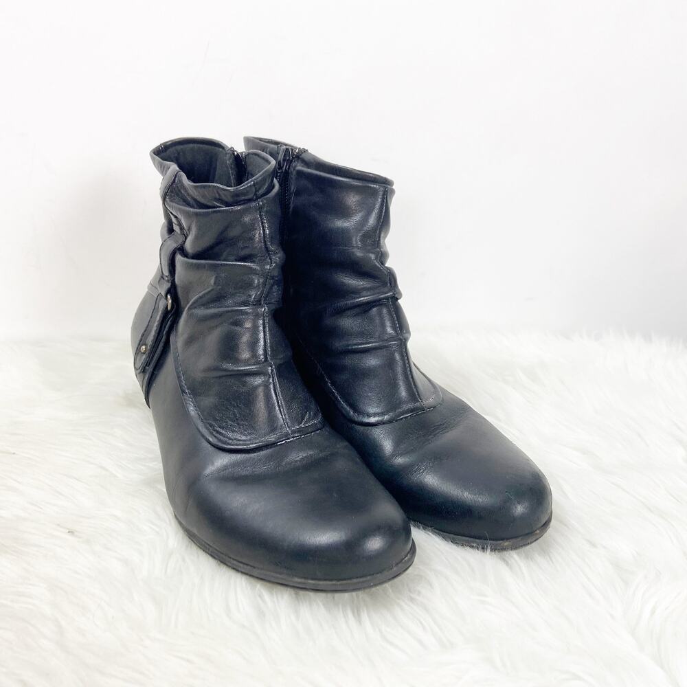 Cobb Hill 9 M Womens Black Leather Rouched Zip-up Booties